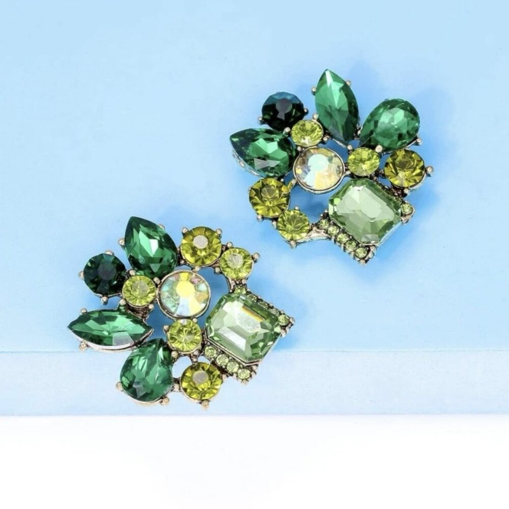 Elegant Stainless Steel Green Rhinestone Decor Stud Earrings for women